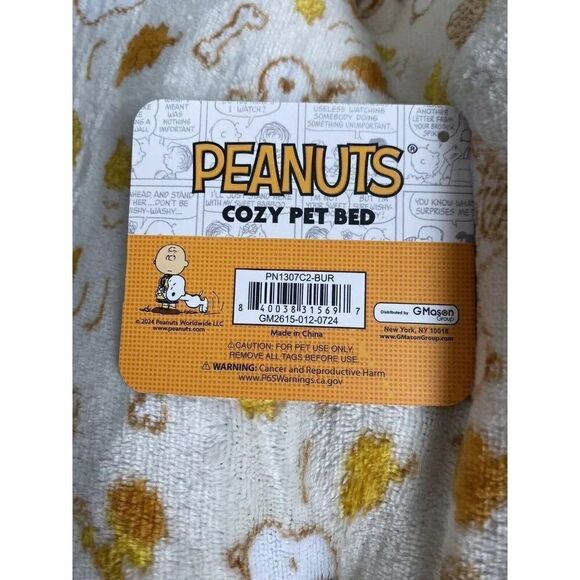 PEANUTS SNOOPY Pillow Cozy Pet BED Super Soft Beige Autumn Fall Leaves Bones NEW - Picture 5 of 16